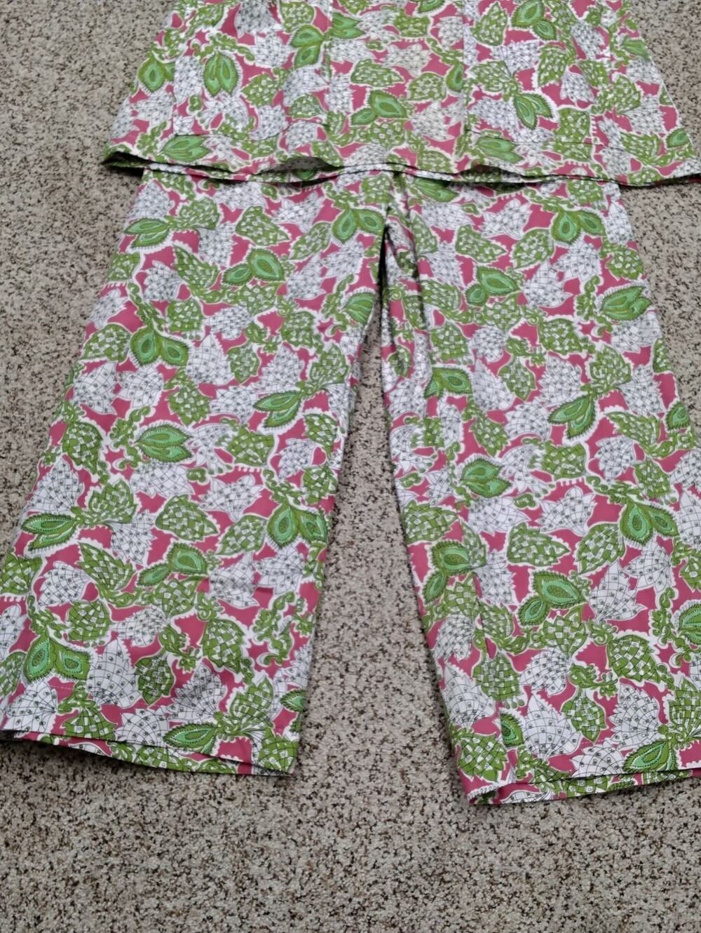 4037 Size XL Handmade Cotton   Lend Pink & Green Floral Pant Set - Picture 2 of 7